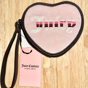 🎀 Juicy Couture Retro Vibe Heart Zip Around Pink & Brown Wristlet Wallet 🎀